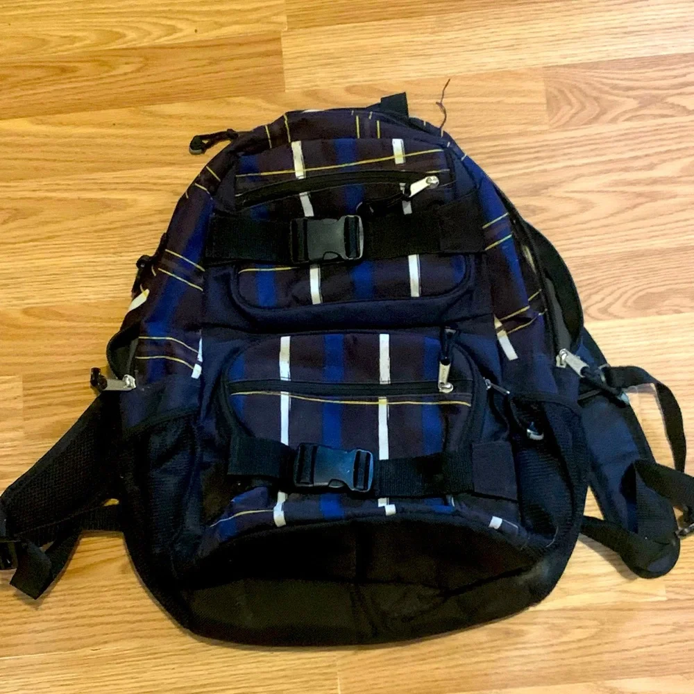 Eastsport Travel Laptop Backpack - Blue Black Yellow & White Plaid w/ Pc Sleeve